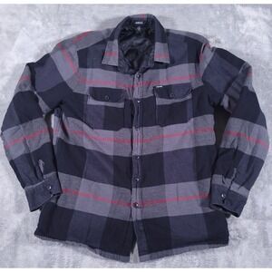 Volcom Trademan Plaid Flannel Taffeta Quilt Lined Shirt Mens L Gray Black Red